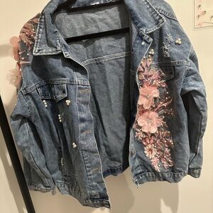 90s Vintage Blue and Pink Floral Jean Jacket